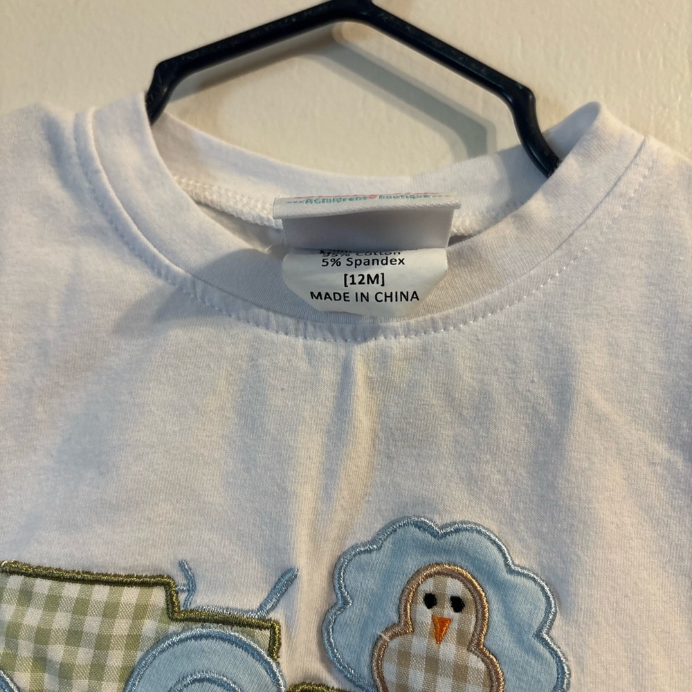 White Long Sleeve Kids Tee with Embroidered Design